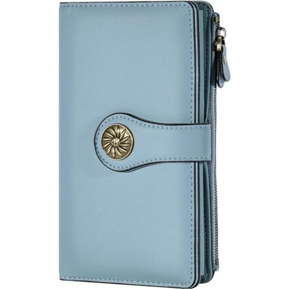 RFID Blocking Large Capacity Luxury Waxed Genuine Leather Clutch Wallet Card - Picture 1 of 7